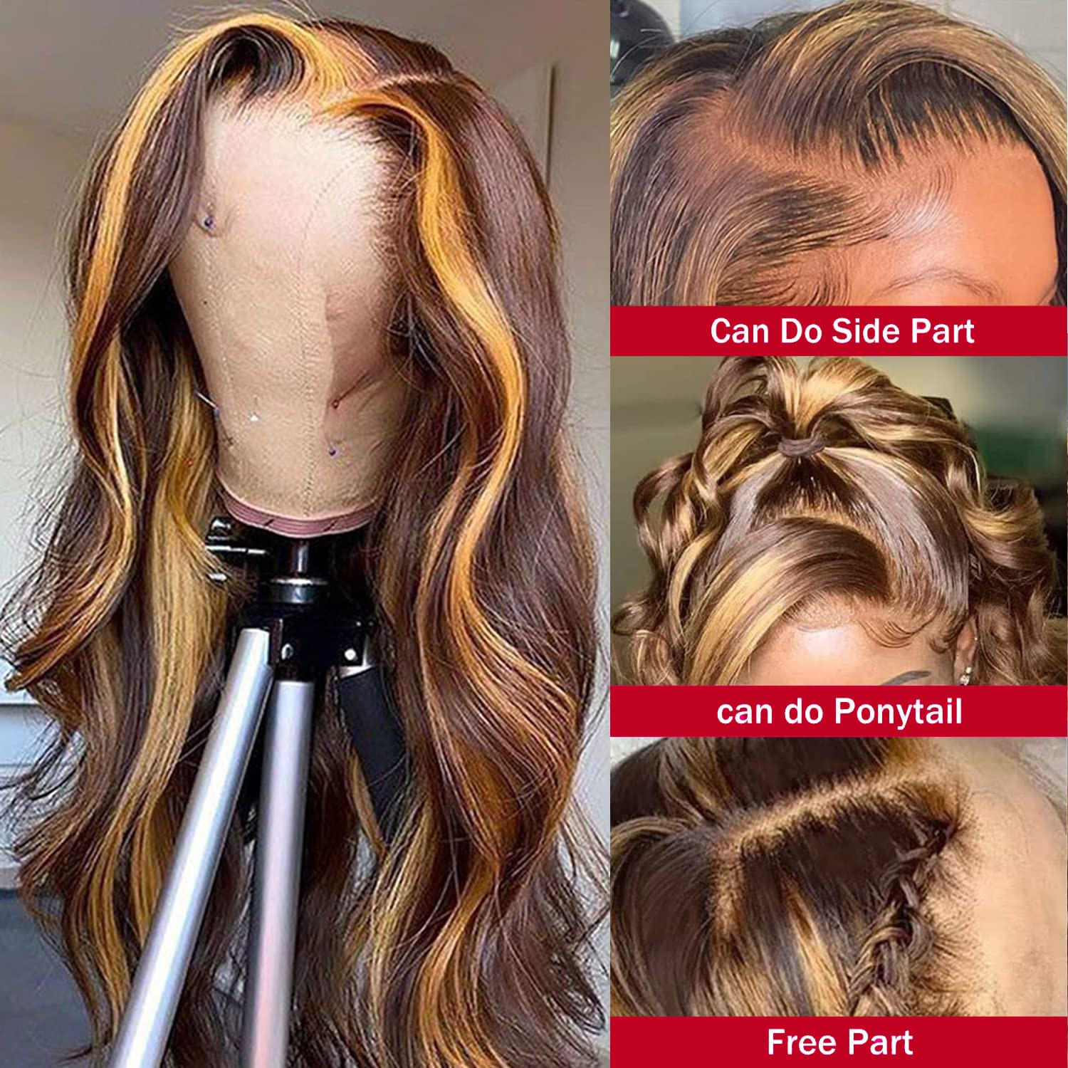 Highlight Ombre 13X4 HD Lace Front Wig Human Hair Pre Plucked Transparent 4/27 H