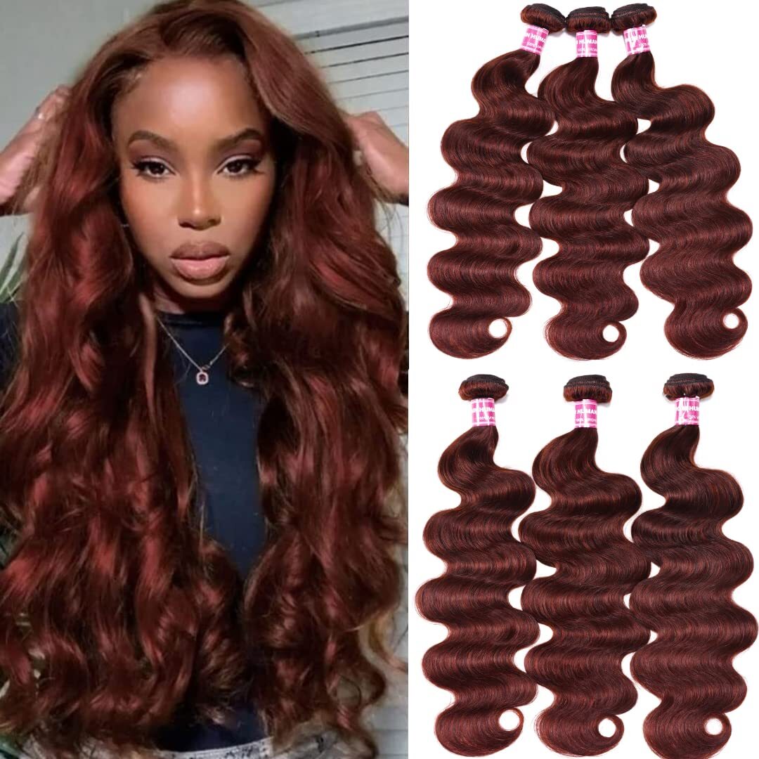 UNice Indian Reddish Brown Body Wave 3 Bundles Human Hair Extensions Weaves Weft