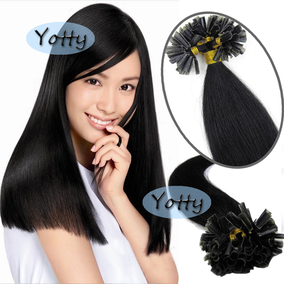 Remy 100%Human Hair Keratin Nail U-Tip Double Drawn Italy Glue Pre Bonded 100g