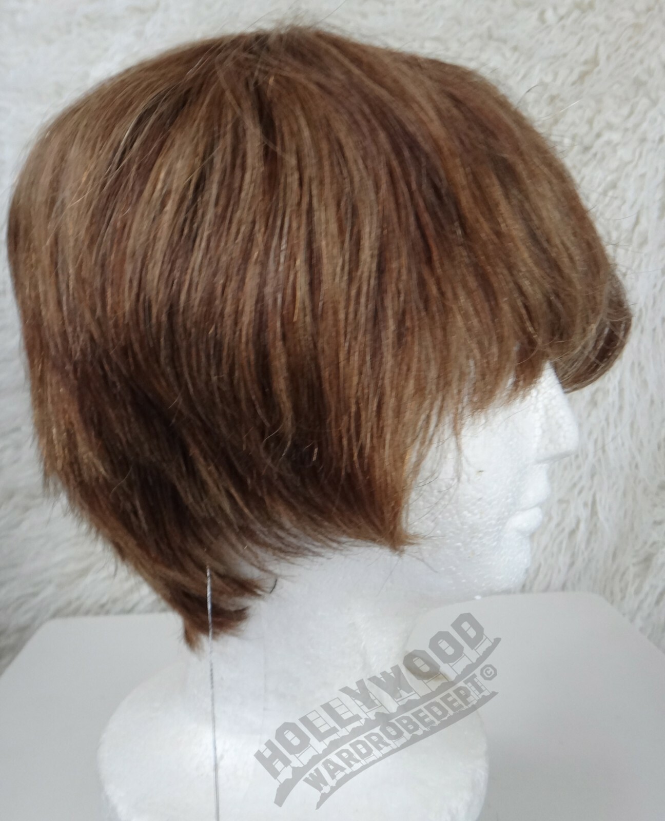 100% HUMAN Hair full wig medium Brown emo short asymmetrical wavy comb forward