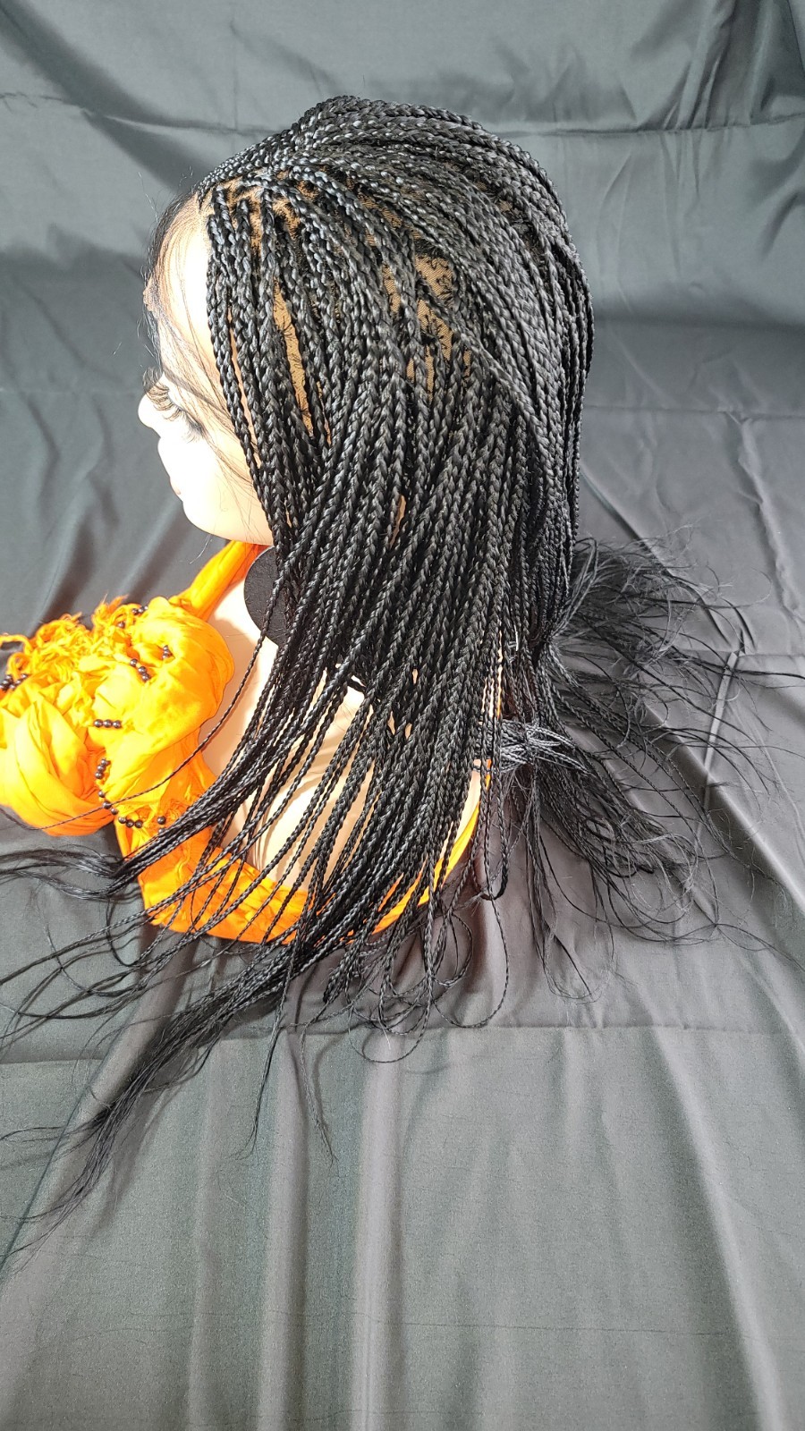 Braided Wig Full Lace Glueless Micro Braids Cornrows Jet Black #1 Handmade 24 in