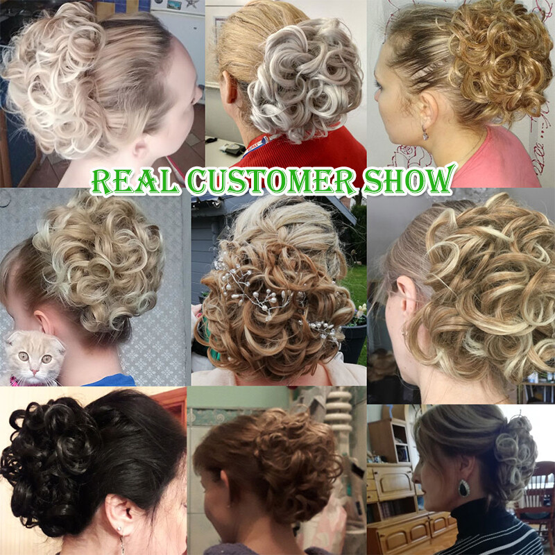 100% Real THICK Chignon Curly Messy Bun Updo Cover Clip in Hair Piece Extensions