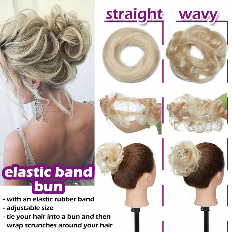 Real 100% Human Hair Messy Bun Scrunchie Piece Clip In Extensions Ponytail Cover