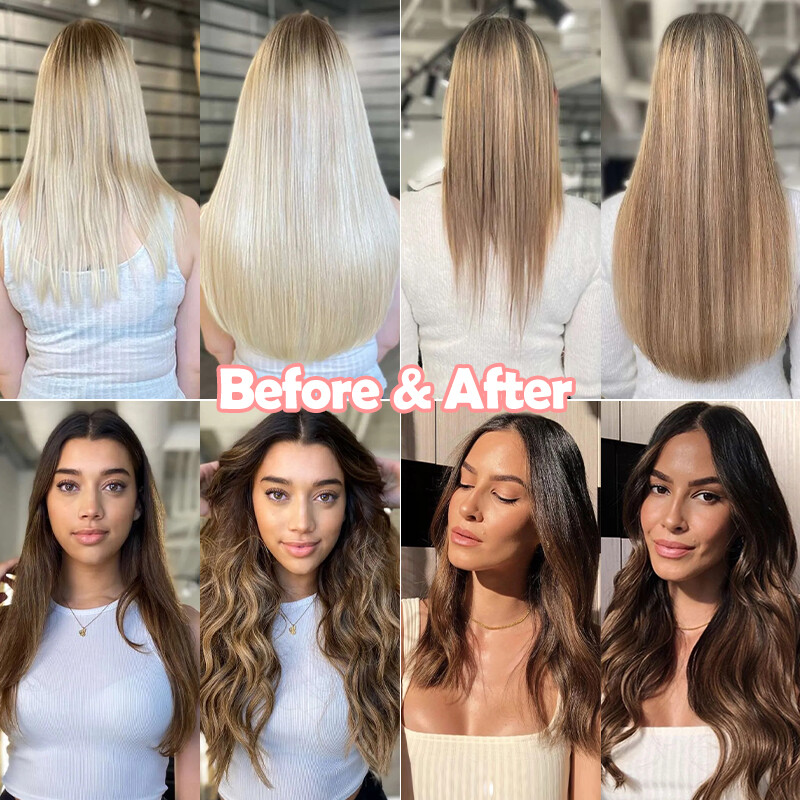 Double Weft Thick Clip In Remy Human Hair Extensions Full Head Ombre Body Wave
