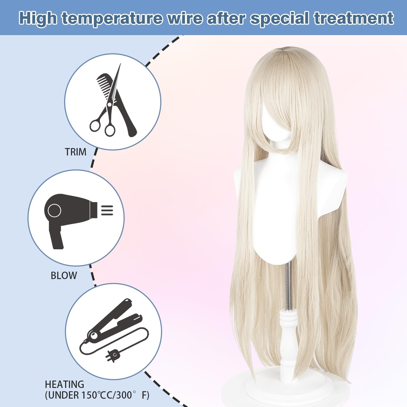 100cm / 40 Inch Long Wig, Universal Costume Wig, Perfect for Party, Festivals…