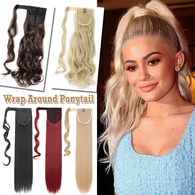 100% Long Wrap Ponytail Clip in Pony Tail Hair Extension Real Natural as Human H