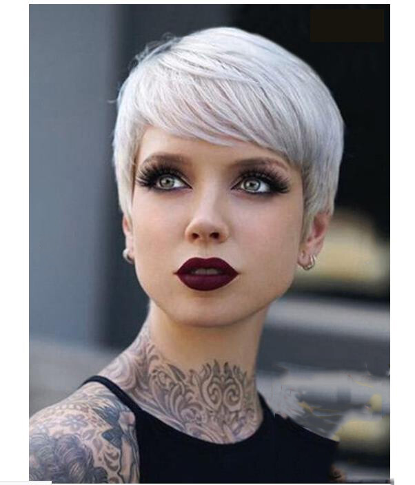 Short Pixie Cut Light White Gray Synthetic High-quality Wigs Cosplay Party New