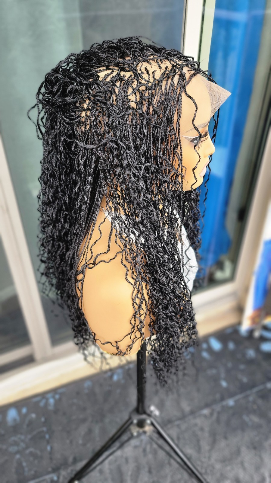 Braided Wig 22″ Micro Boho Braids Jet Black Full Lace Glueless Handmade Long NWT