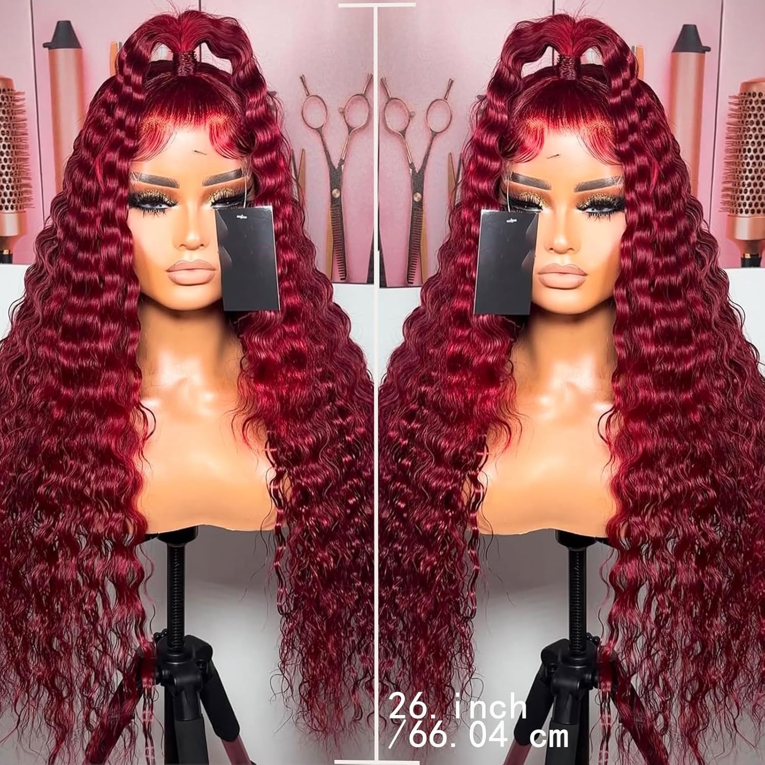 13×4 Transparent Lace Front Wine Red Deep Wave 26 Inch Baby Hair Lace Front Wig