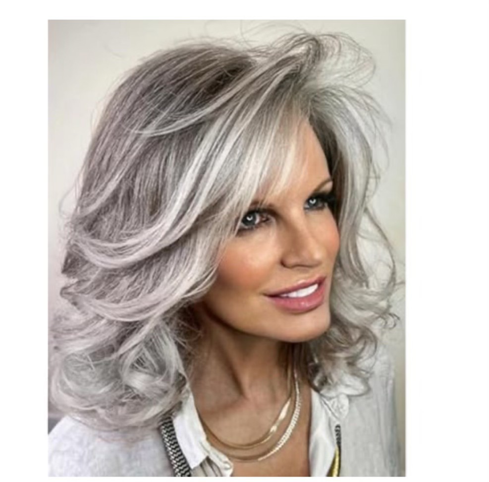 Balayage Ash Gray Silver Wavy Bob Highlight 13×4 Lace Front 100% Human Hair Wigs