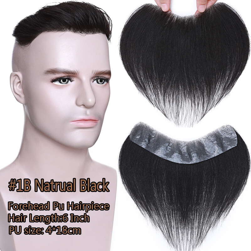 Mens Toupee Hairline Patch Thin Skin PU Bald 100% Human Hair System Hairpiece US