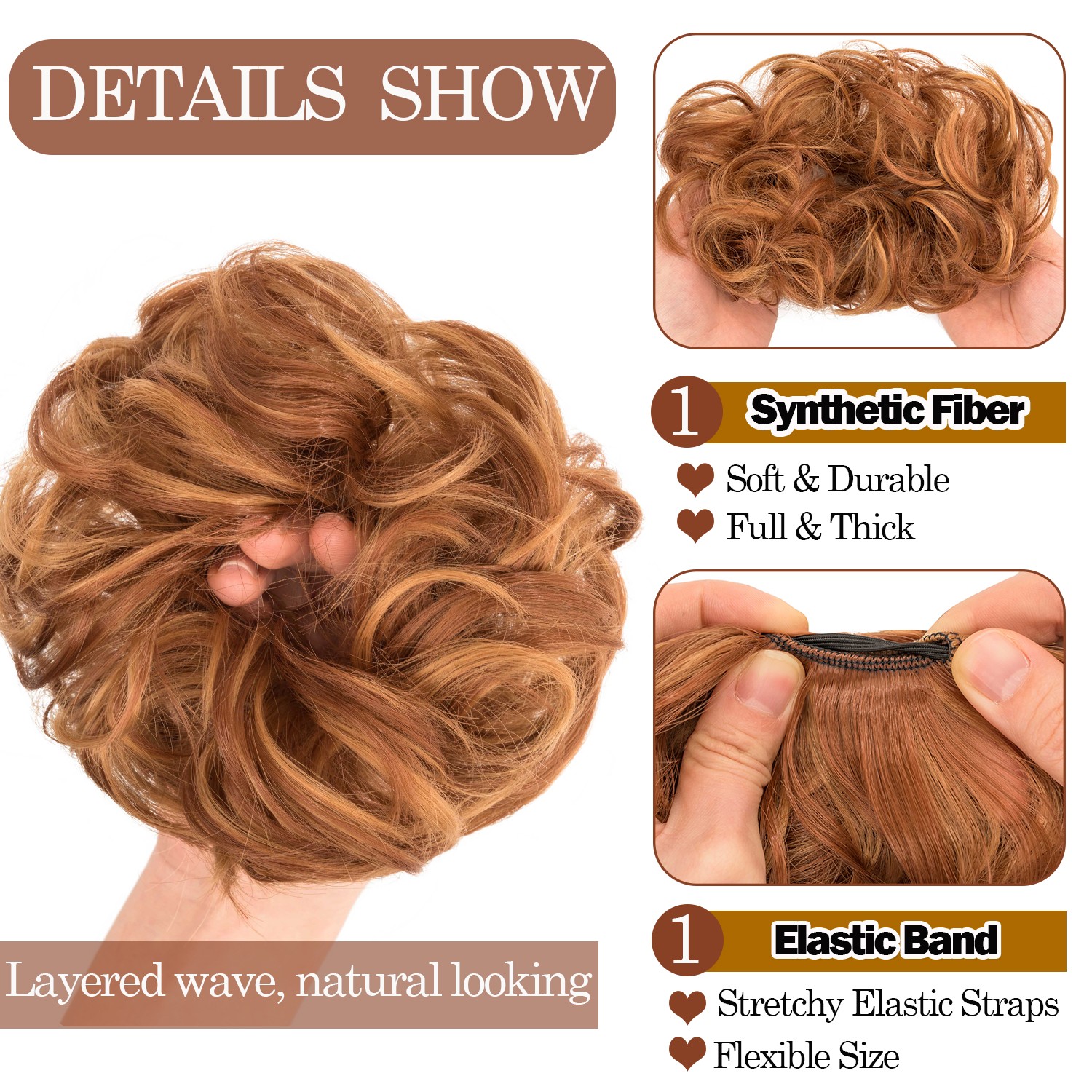 Natural Thick Curly Messy Bun Hair Piece Scrunchie Hair Extensions Real AS human
