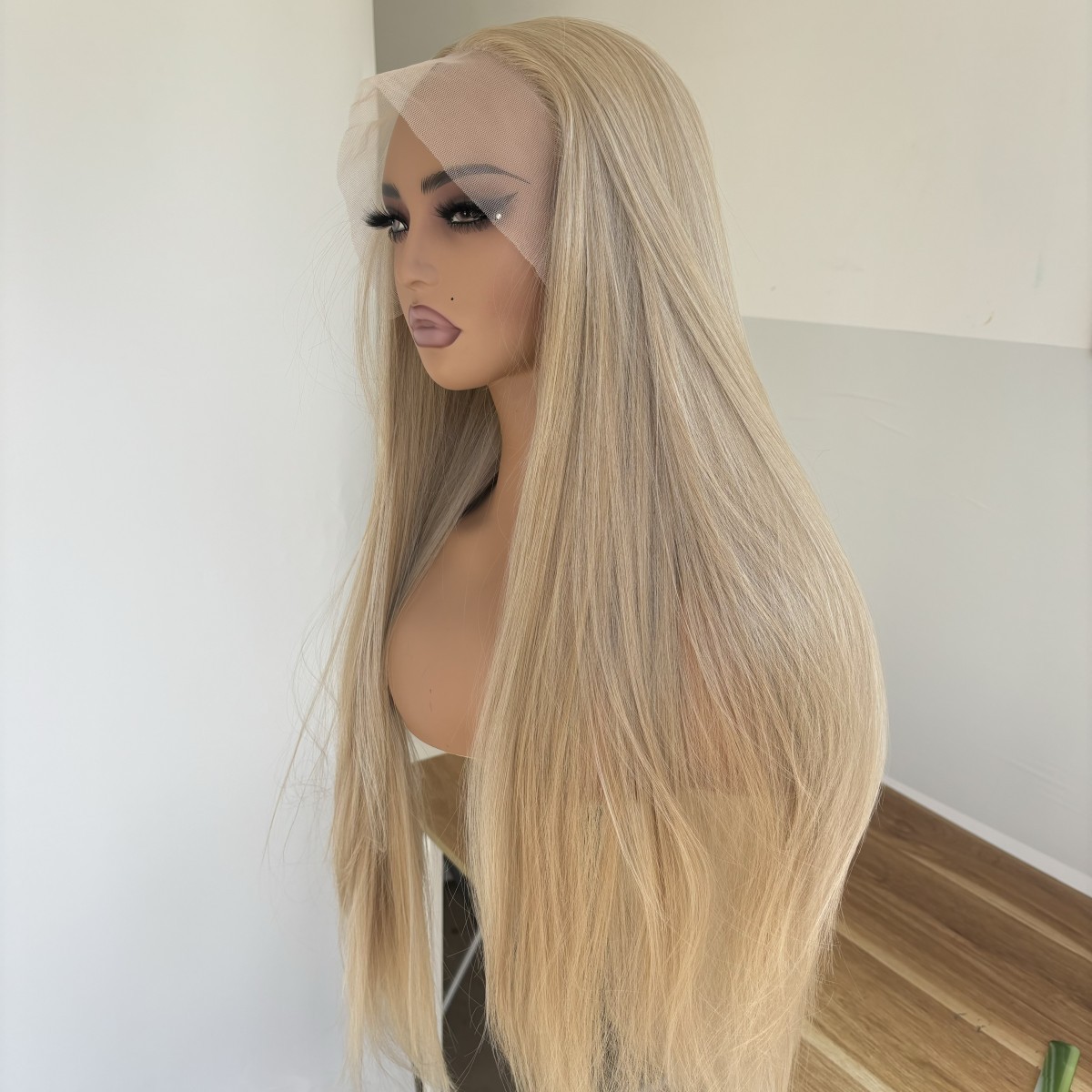 Heat Resistant Hair Lace Frontal Wig Mixed Blonde Soft Women Long Straight