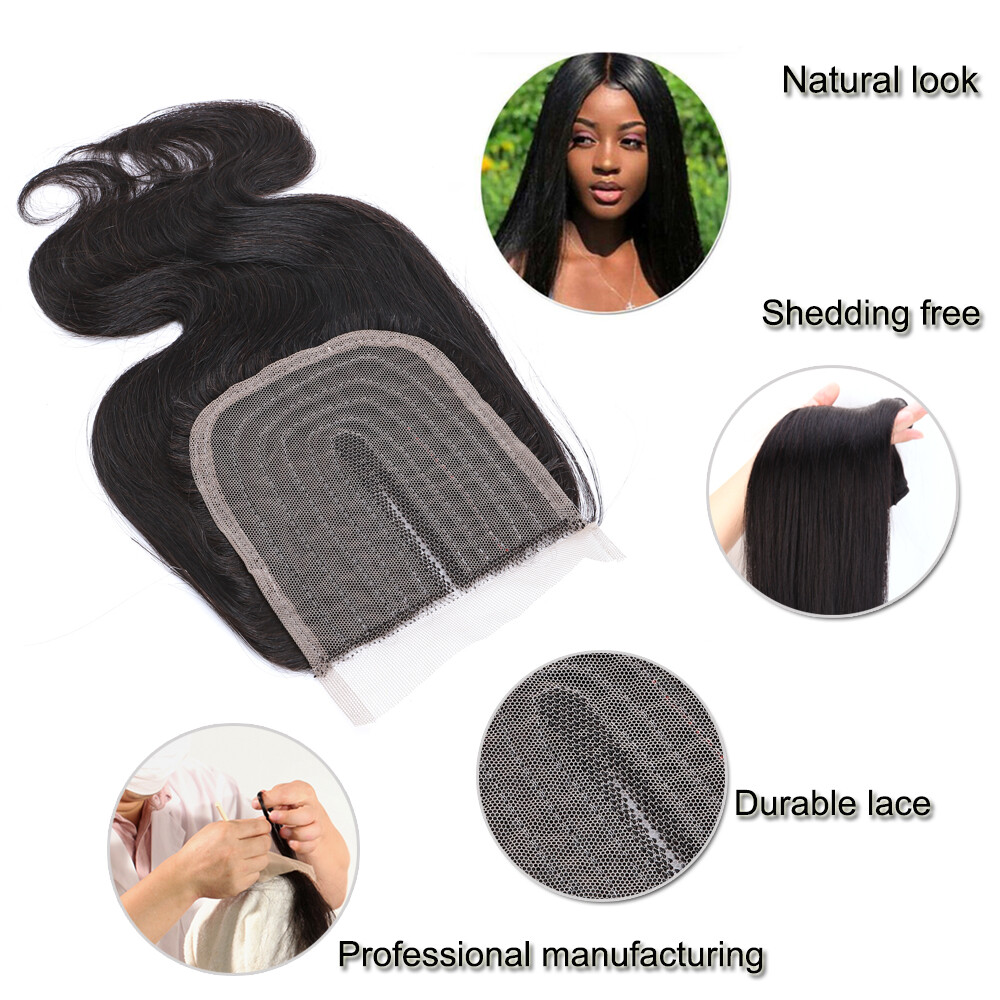 4*4 Middle Part TOP Lace Closure Malaysian 100% Virgin Human Hair Extensions USA