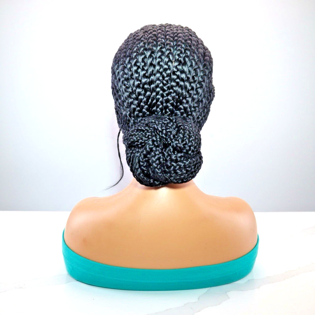 Black Bun Braided Wig. Full Lace with Baby Hair