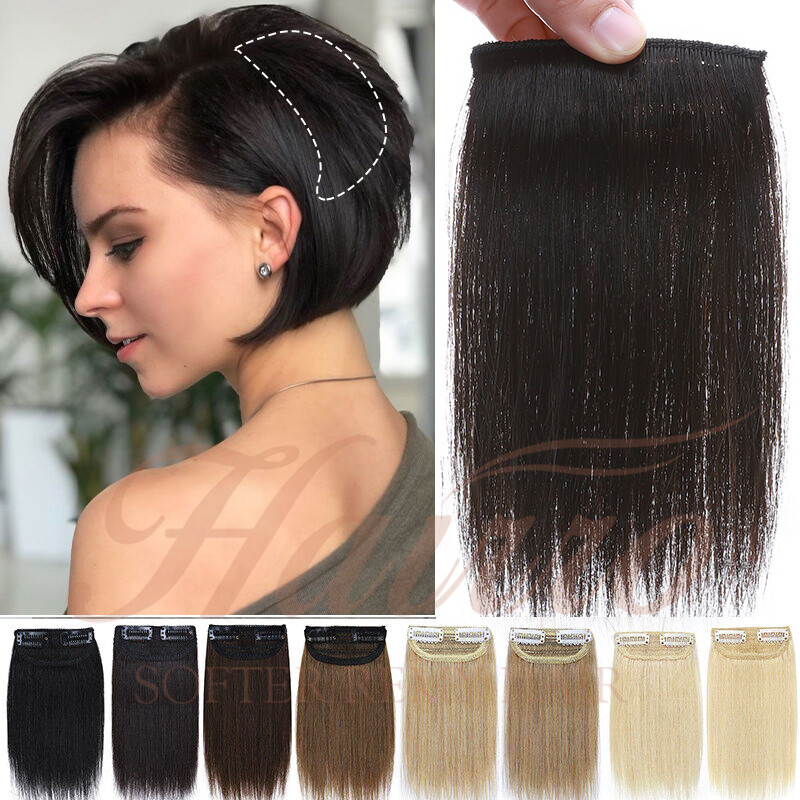 HAIRRO Fluffy Thick Clip In Human Hair Extensions Remy Hairpiece 2Clips Patch US
