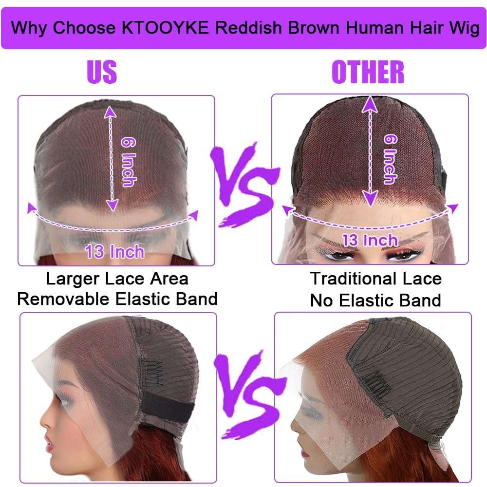 30″ Reddish Brown Body Wave Lace Front Wig, 200 Density, HD Frontal, Pre-Plucked