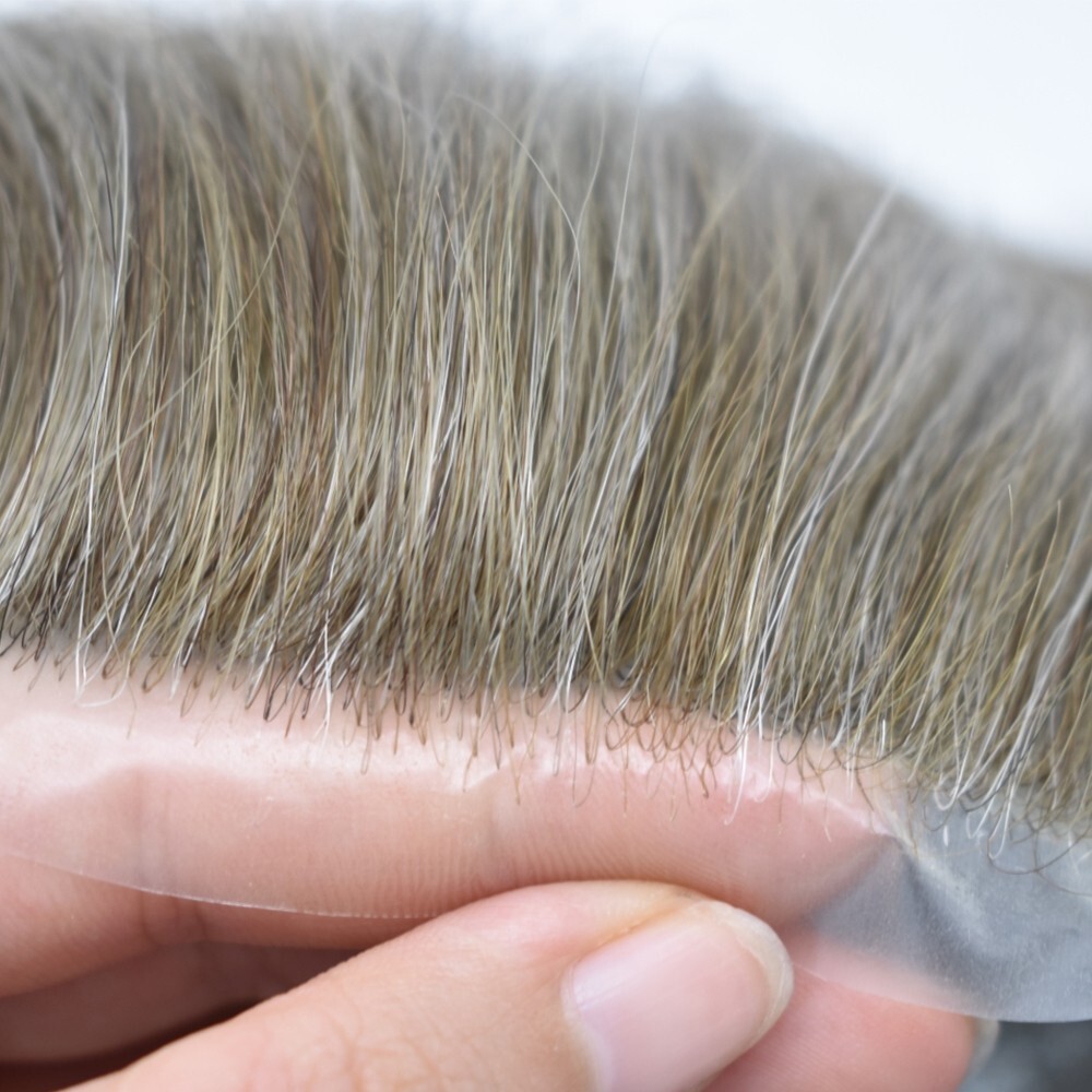 Mens Toupee Human Hair Piece Ultra Thin Skin V-Loop Men Hair Replacement System