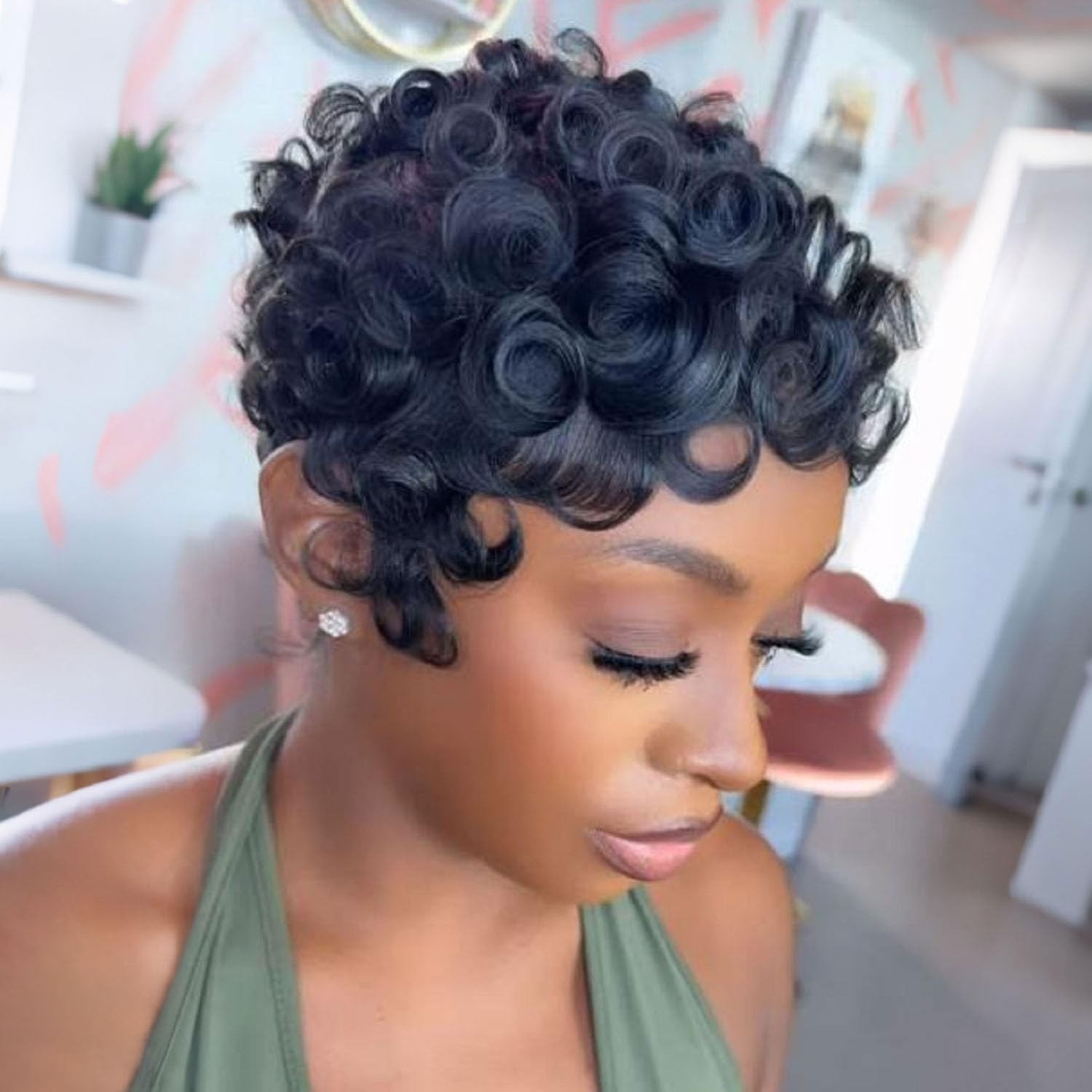 VRZ Pixie Cut Wigs for Black Women Brazilian Curly Pixie Cut Wig Human Hair Glue