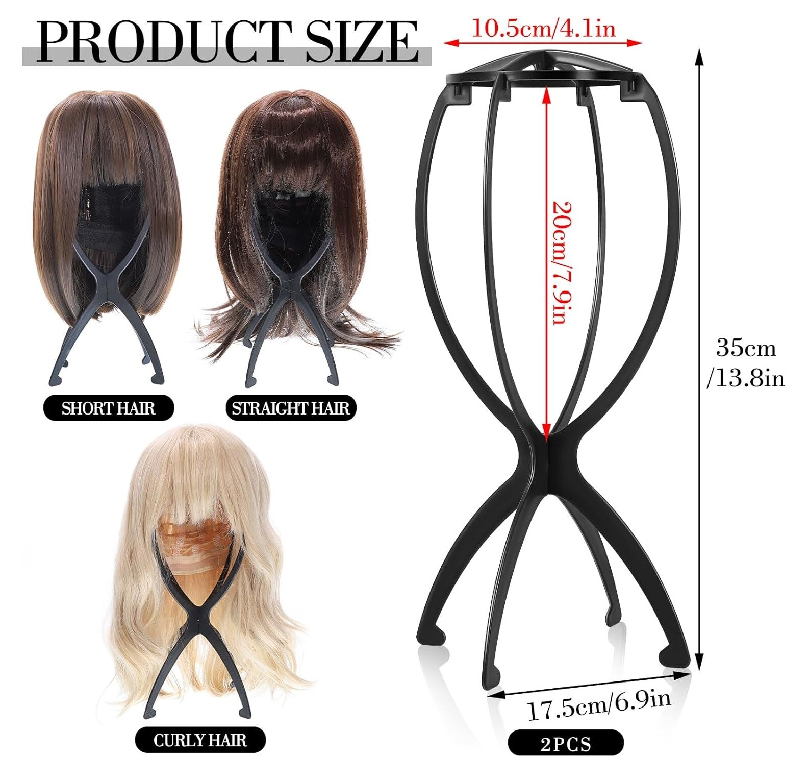 2× Hat Head Wig Stand lot Wig Stand Holder for Multiple Wigs Display Collapsible