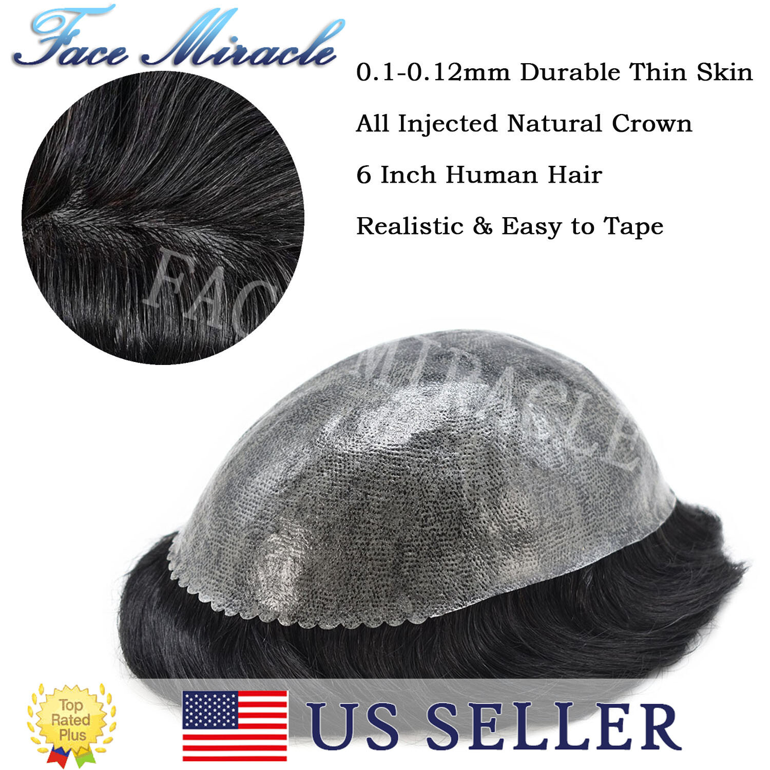 0.1MM All Poly Toupee for Men Human Hair Replacement System Mens Hair Piece Wig
