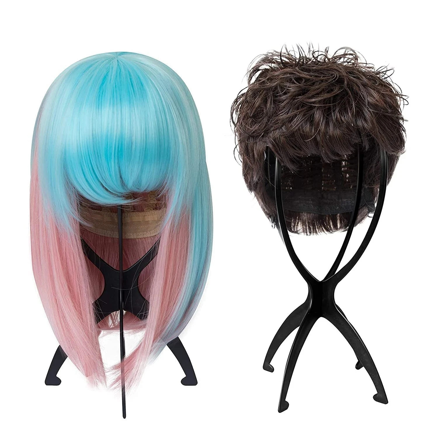 6 Pack Wig Stand Holder, Portable Collapsible Wig Holder Stand for 14.2 In Black