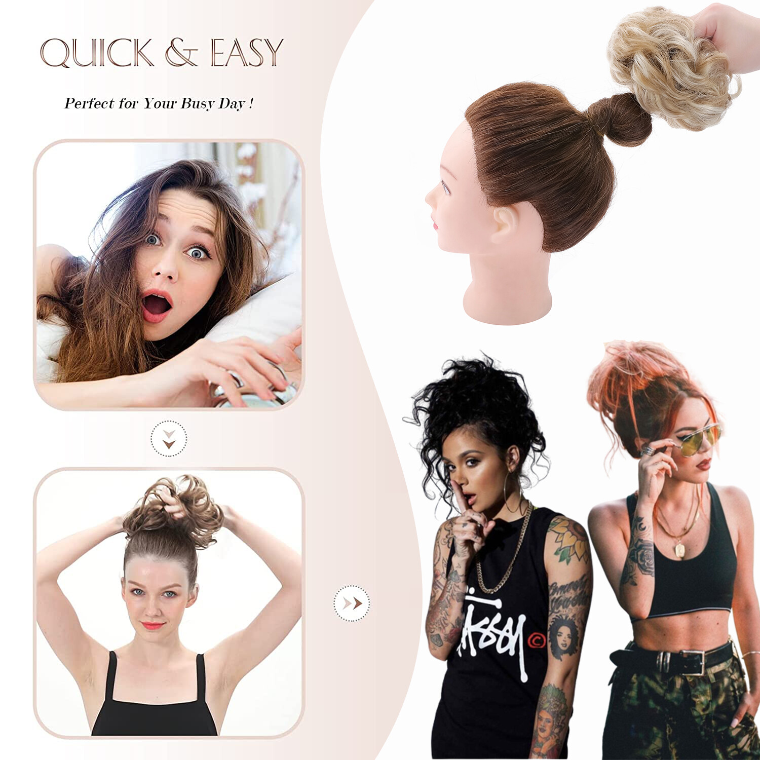 Messy Curly Fake Hair Bun Piece Extensions Hairpiece Hair Clip In Scrunchie 45g