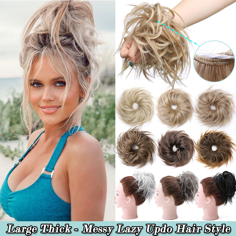 US Thick Big Messy Bun Scrunchie Updo Wrap Ponytail Hair Extension Real As Human