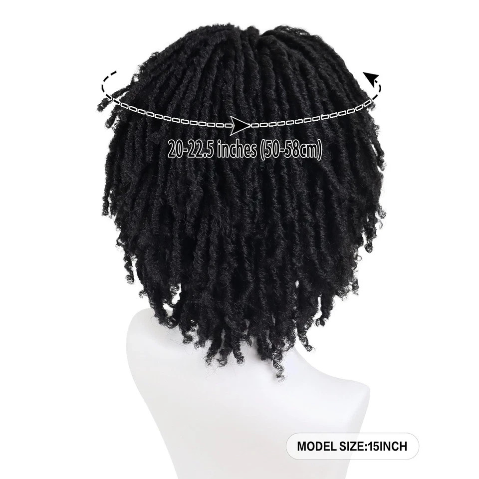 Mens Dreadlock Wig Black Curly Male Fake Dreads Loc 22.5 Inch,