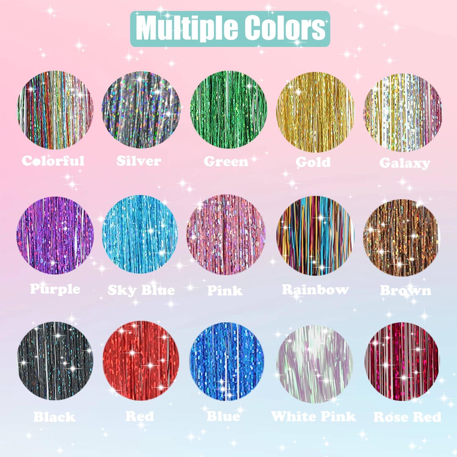 18x Hair Tinsel Clip Extensions 20 Inch Colorful Sparkling Glitter Set for Girls