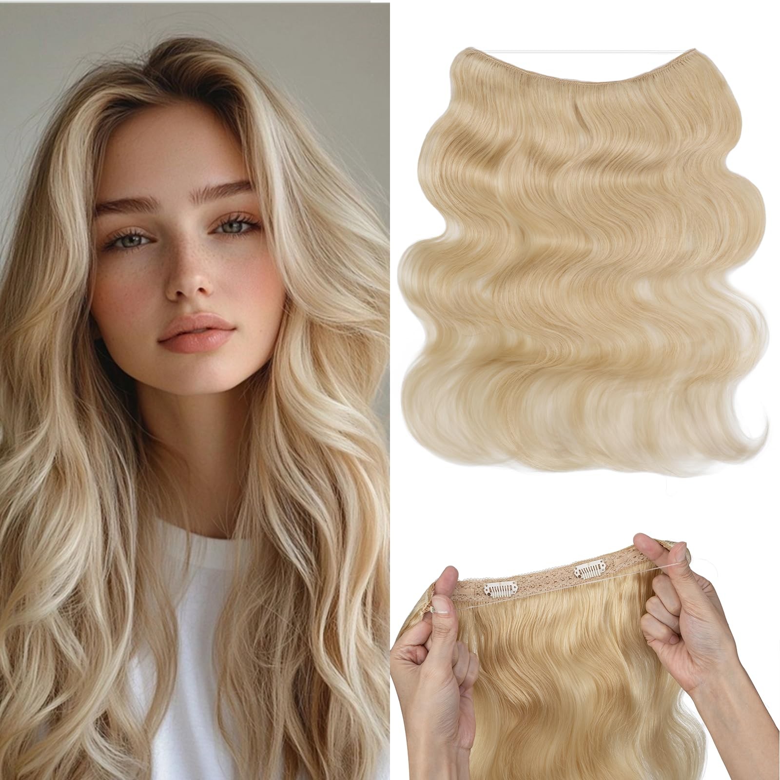 Rich Choices Halo Hair Extensions Real Human Hair Wave Wire In Hair Extensions