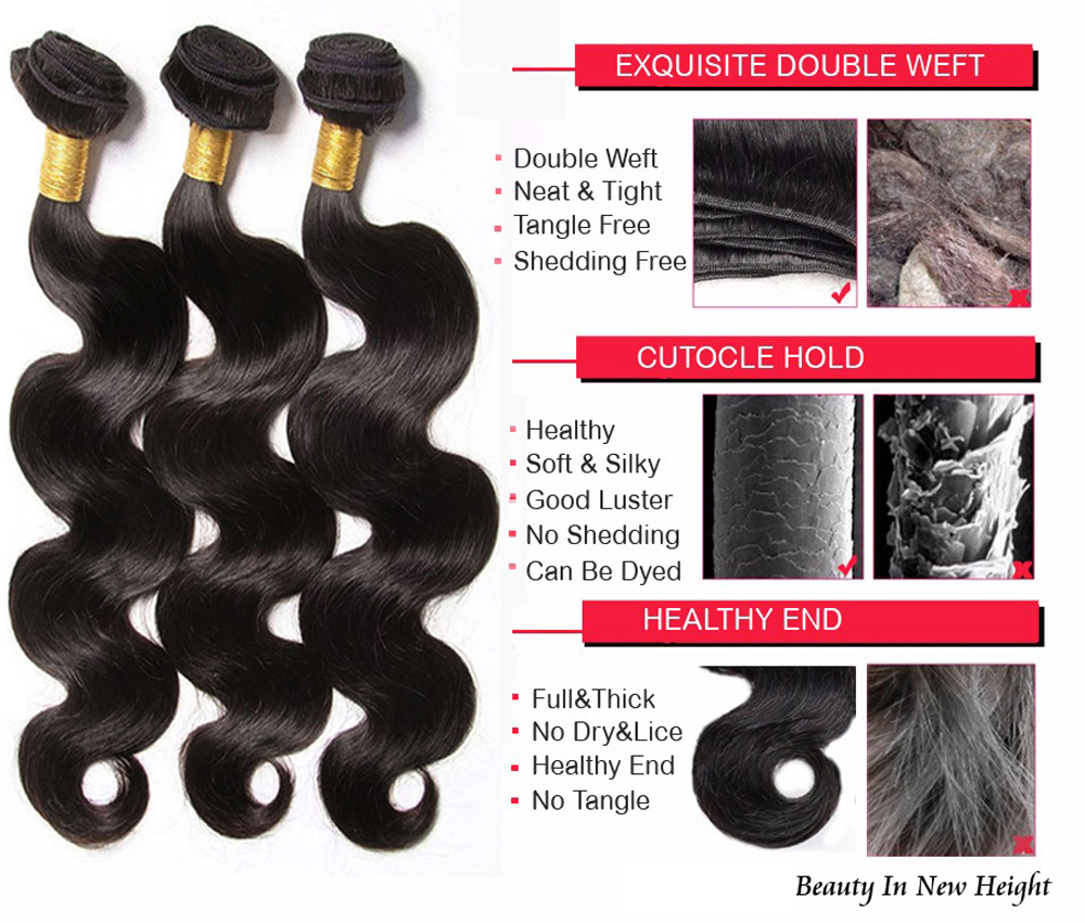Brazilian Indian Wavy Human Hair Weave Virgin Remy Sew In Body Wave 1 or 3 Bundl