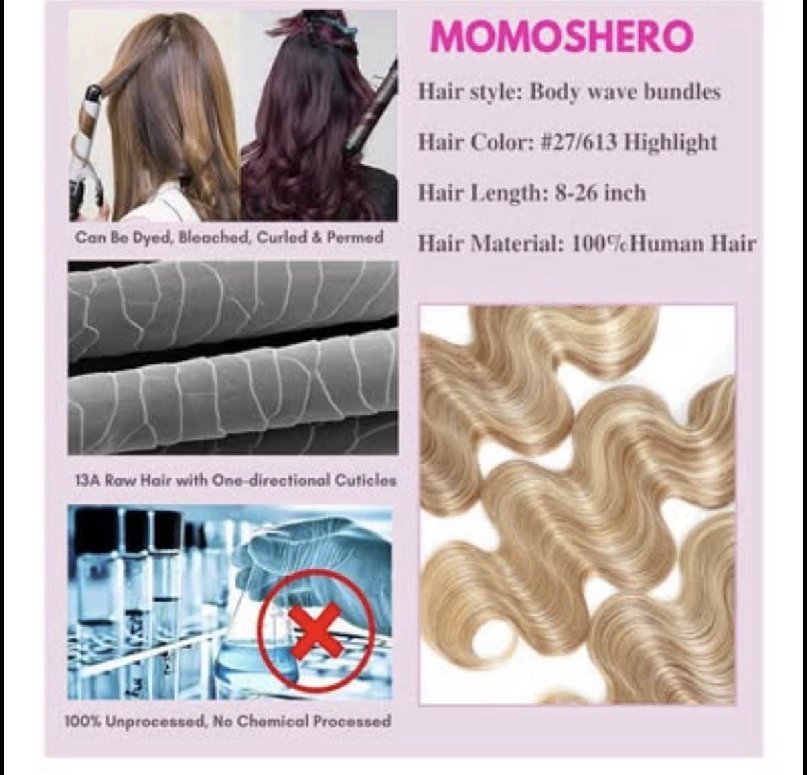 Honey blonde with highlights 27/613 HUMAN HAIR 18” extensions- NEW
