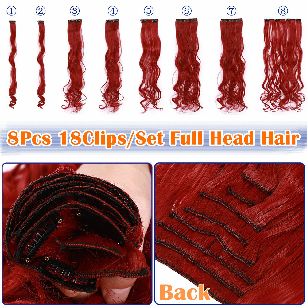 Clip In Real Natural Like Human Thick Long Wavy Curly Straight Hair Extensions H