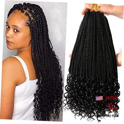 7 Packs 18 Inch Crochet Box Braids Hair with Curly 18 Inch ( Pack of 7 ) 1B#
