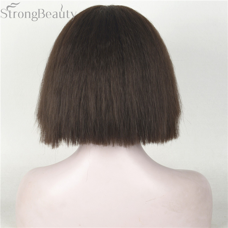 Synthetic Short Yaki Straight Wig Neat Bang Bob Black/Blonde Women’s Wigs