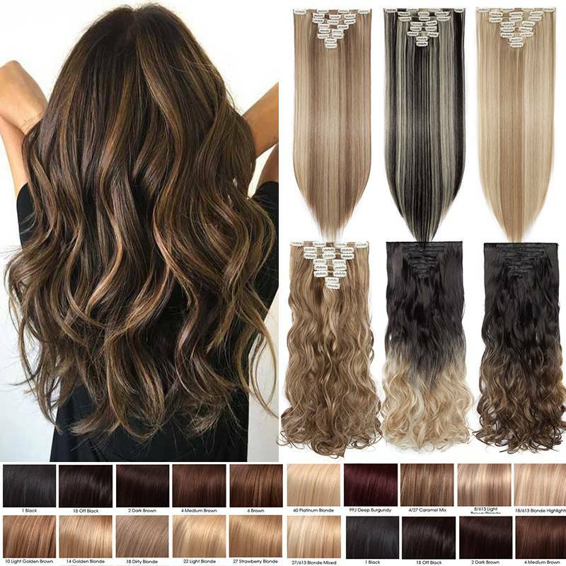Bulk Colours 8 Pieces 18 CLips In Hair Extensions Thick As Human Curly Straight