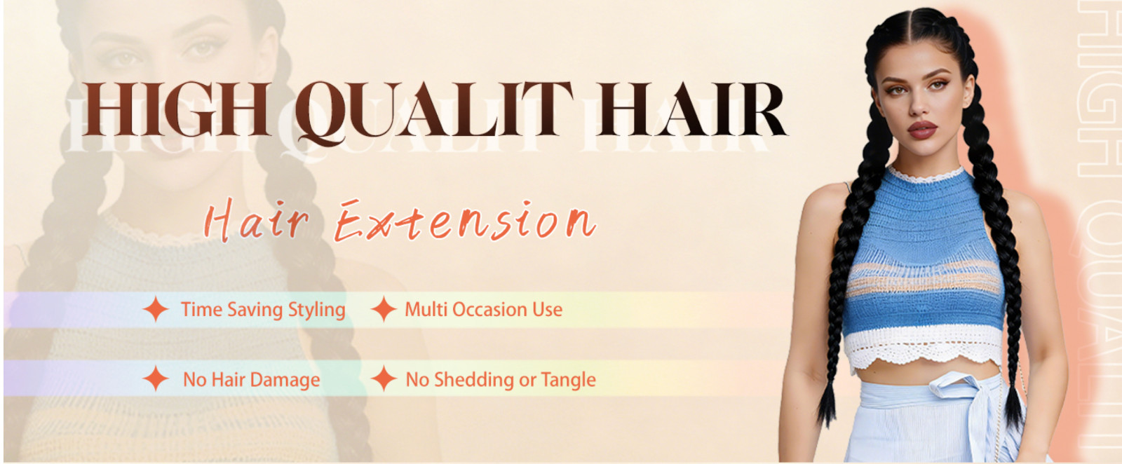 Braid Ponytail Extension with Elastic Tie 2 Packs 26 Inch Pink