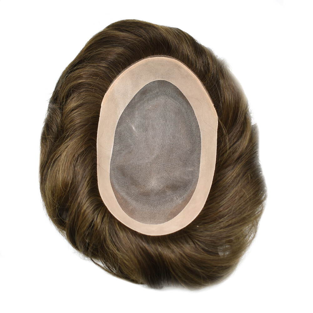 Mens Toupee For Men Human Hair Replacements Fine Mono Poly Around Hairpieces US