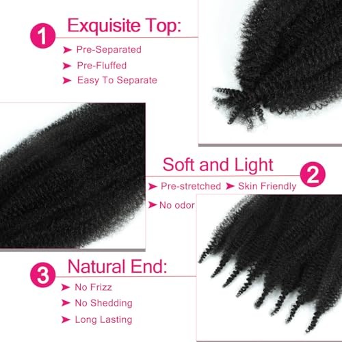Afro Twist Hair 24 Inch 3 Packs, Springy Afro Twist 24 Inch (Pack of 3) 1B#