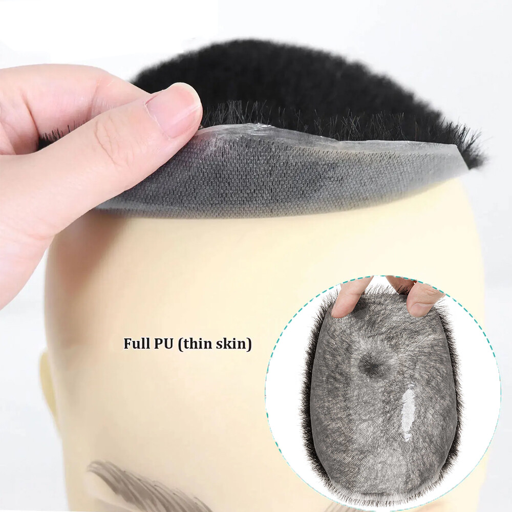 CLEARANCE Mens Short Buzz Cut Hair Skin PU Base Toupee Human Hair Hairpieces Wig