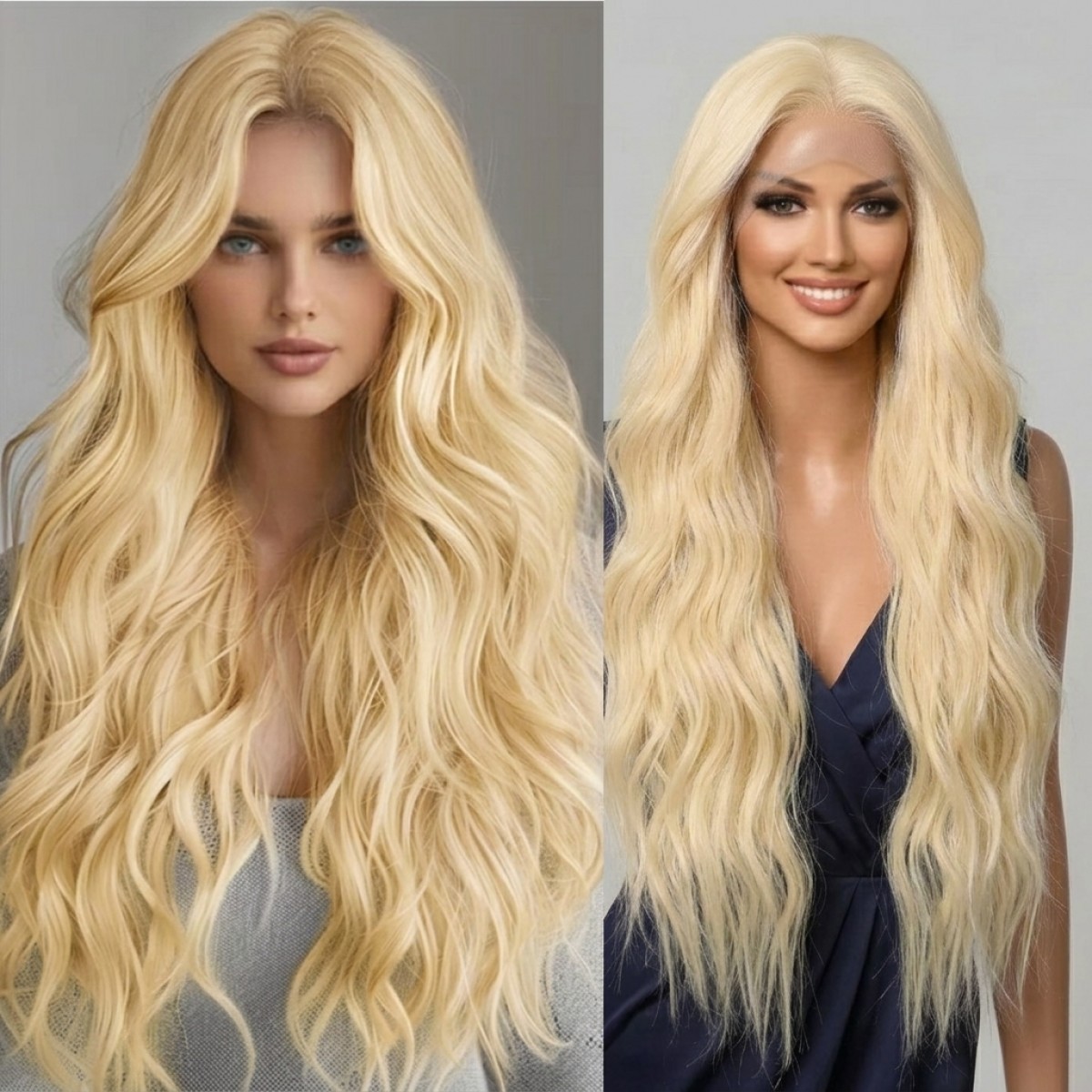 Lace Front Wig Long Wavy Pre Plucked Heat Resistant Synthetic Hair Blonde