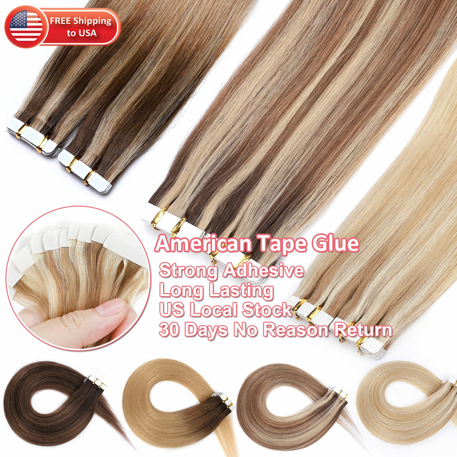 20/40/60PCS THICK Tape In 100% Remy Human Hair Extensions Russian Skin Weft GREY