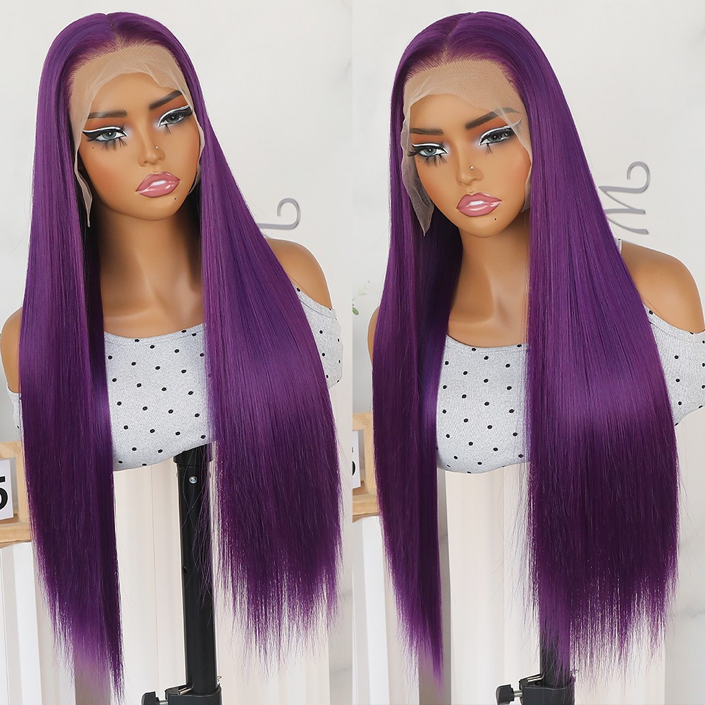 Women Purple Straight Hair 13×6 Free Part Pre Plucked Natural Hairline Glueless