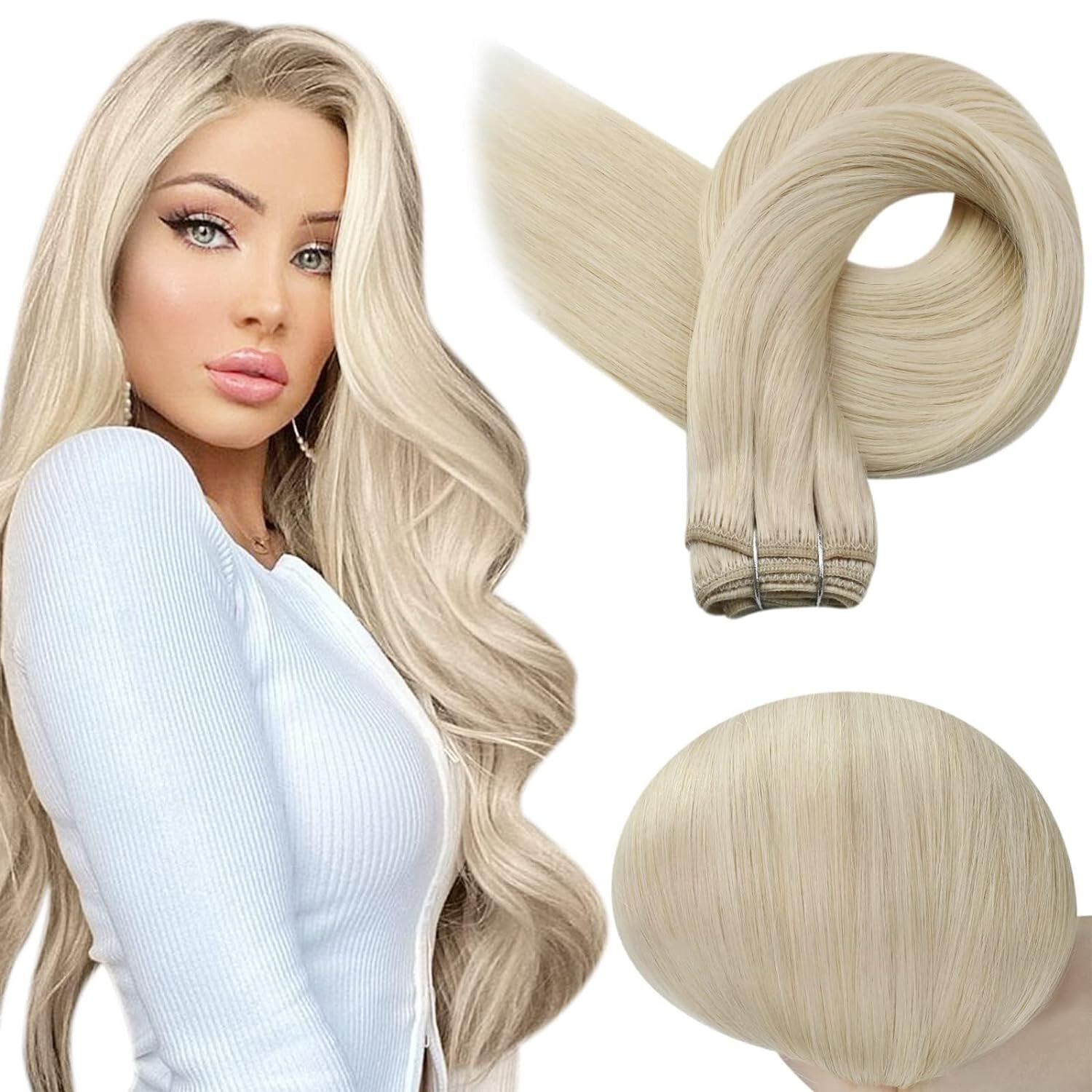 Sew In Weave Weft Human Hair Extensions Remy Straight Russian Hair Thick Bundle