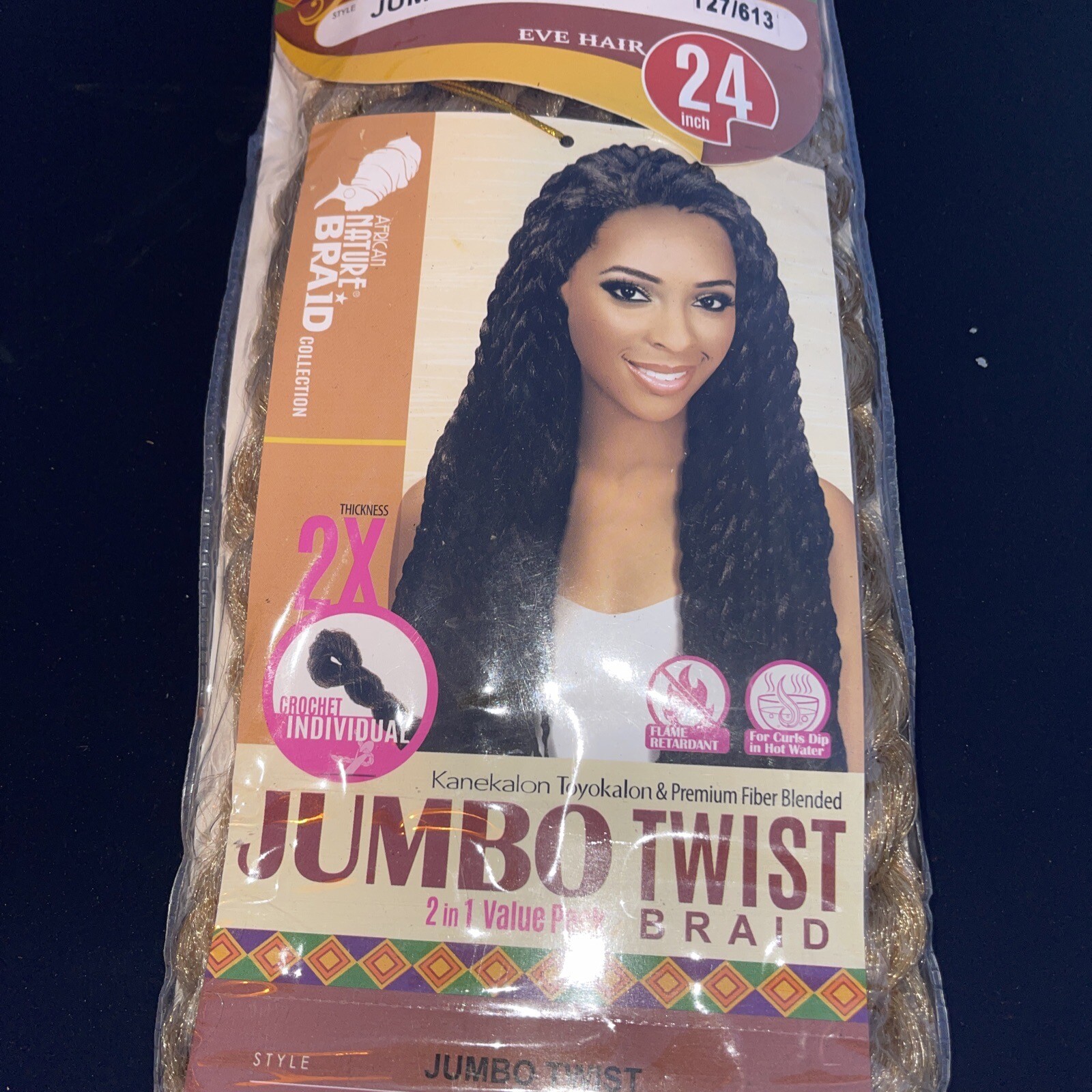 Eve Hair Afro Crochet Braid Jumbo Eve Hair Twist 24” – 2 In 1 Pack T27/613 New