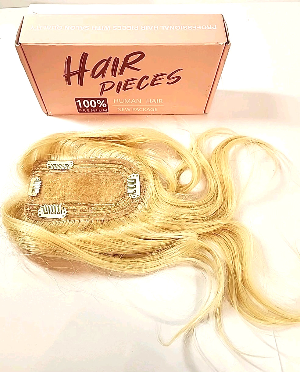 100% Human Hair Piece 12″ Hairro Wavy Clip In Topper Wiglet Toupee #613 Blonde