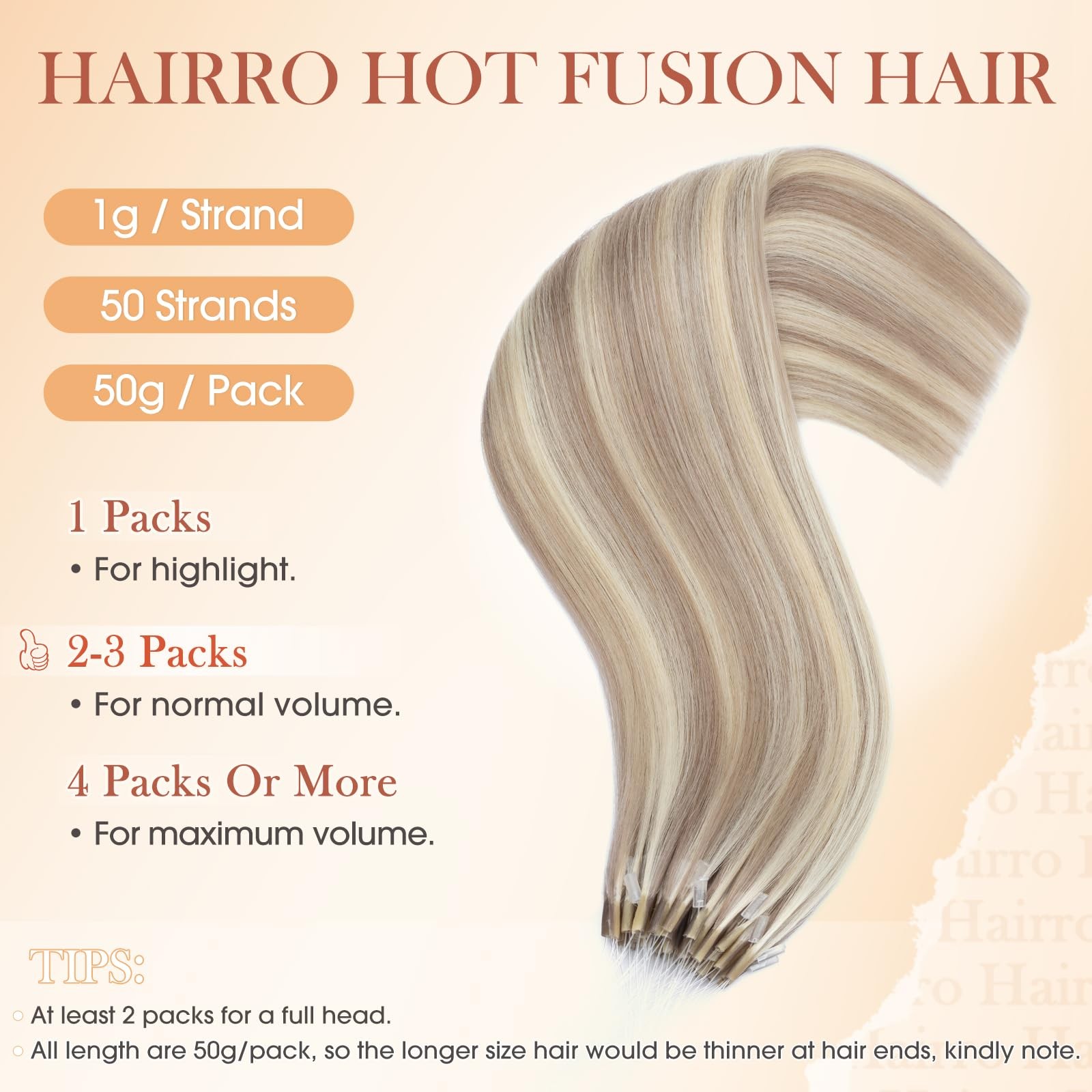 Hairro U Tip Human Hair Extensions Micro Ring Keratin Glue Hot Fusion Remy Hair