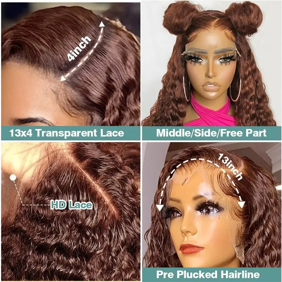 Deep Curly Wigs Human Hair Chocolate Brown 13×4 13×6 Hd Lace Front Wig for Women