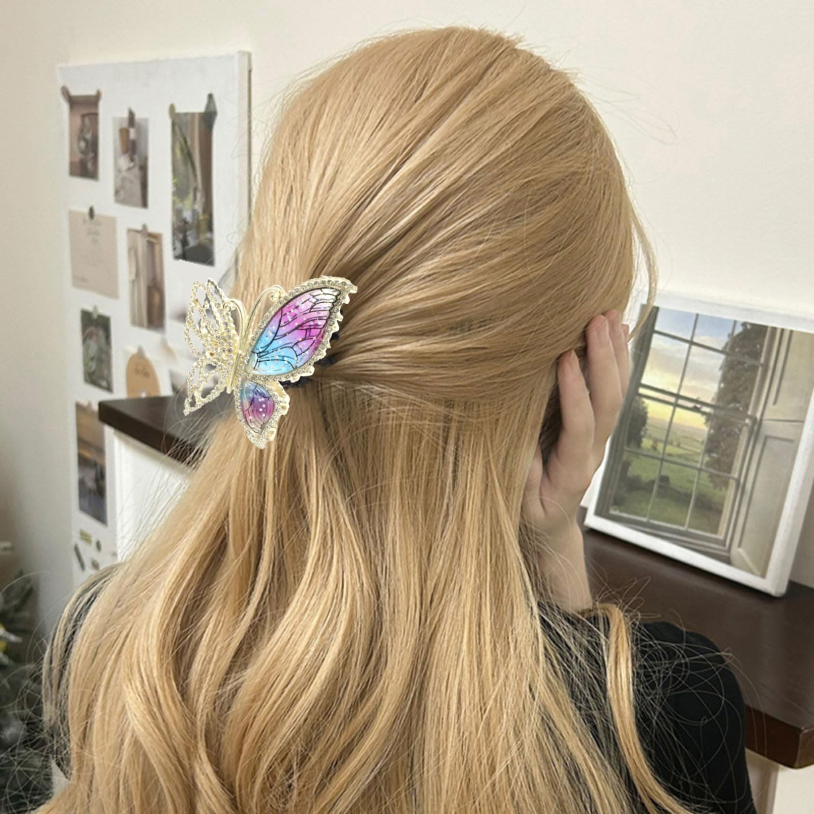 Butterfly Hair Clips with Metal Claw – 1 Count (Pack of 1), Blue & Purple